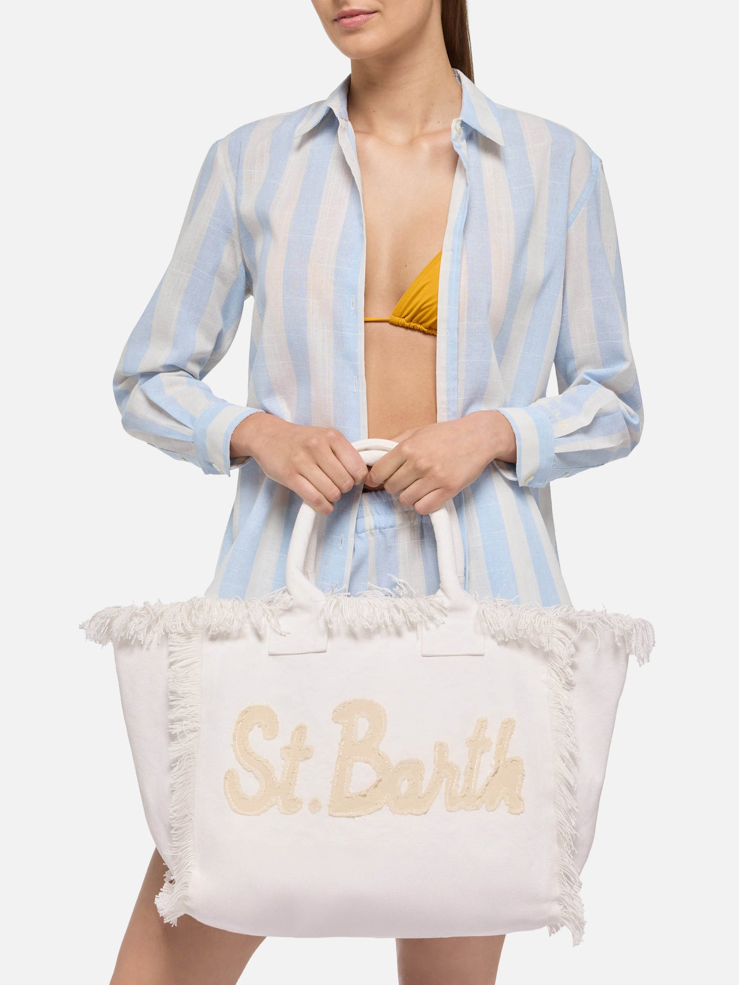 Borsa a spalla Vanity in canvas di cotone con patch logo Saint Barth