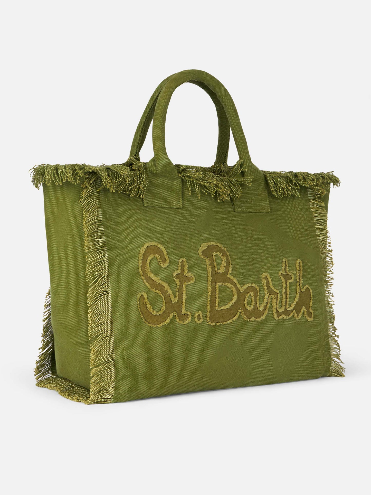 Military green cotton canvas Vanity tote bag with logo patch