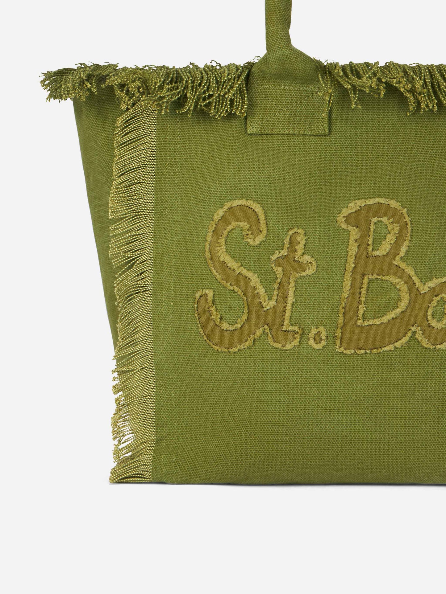 Military green cotton canvas Vanity tote bag with logo patch