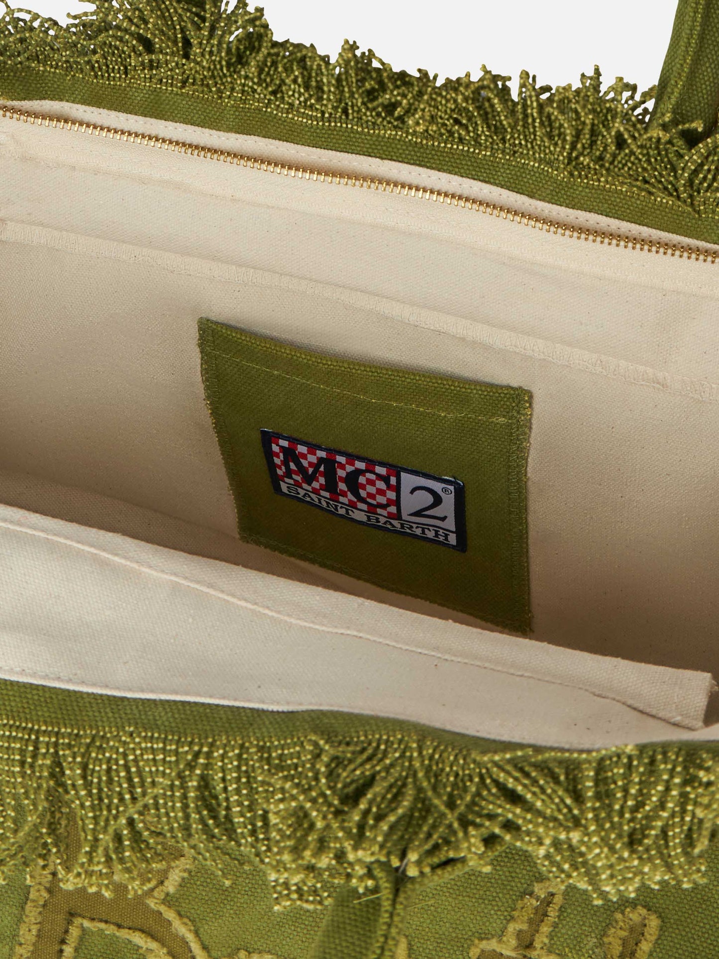 Military green cotton canvas Vanity tote bag with logo patch