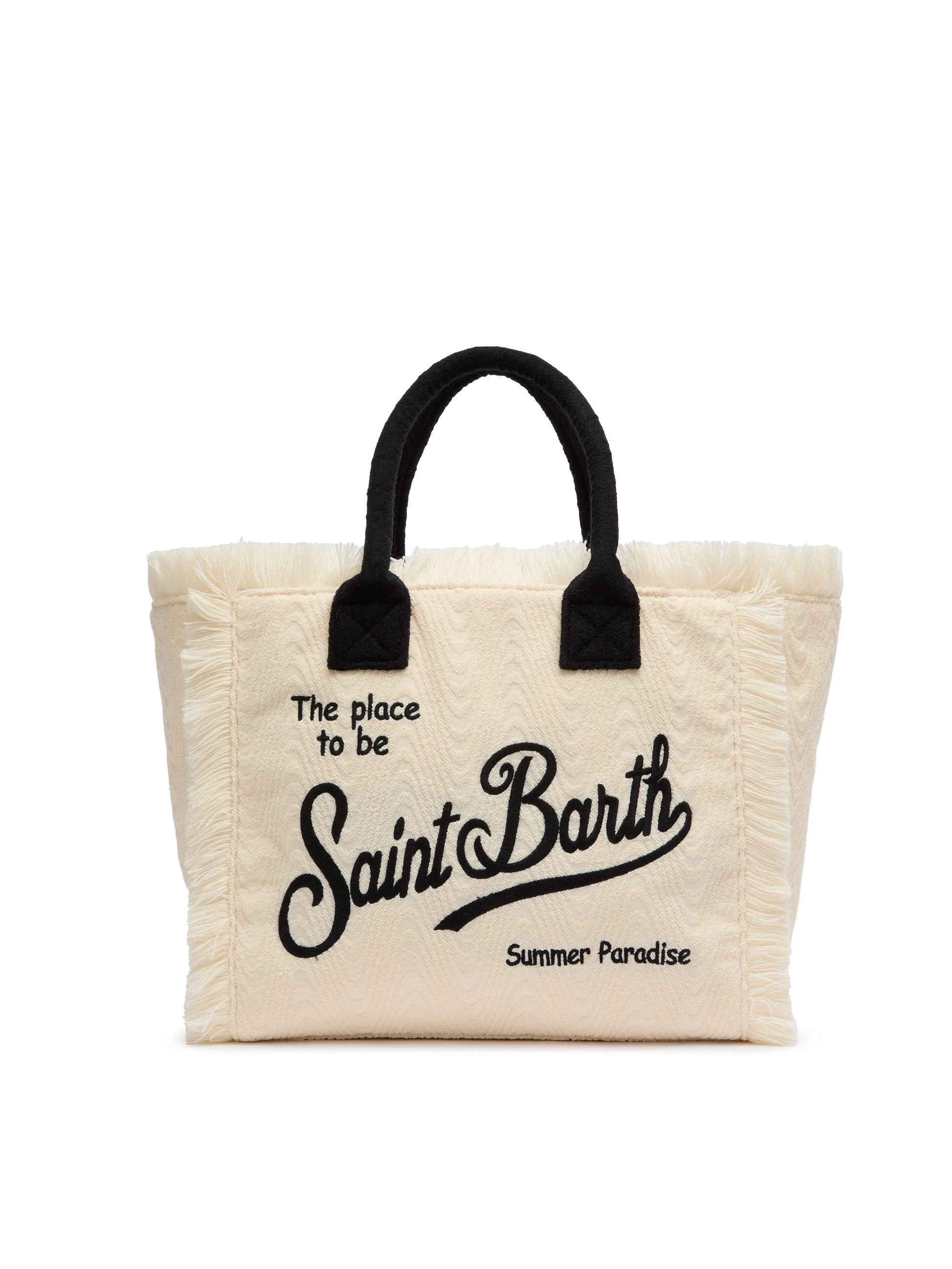 Off-white terry embossed Vanity Sponge tote bag with black details - MC2 Saint Barth