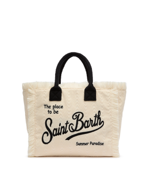 Off-white terry embossed Vanity Sponge tote bag with black details - MC2 Saint Barth