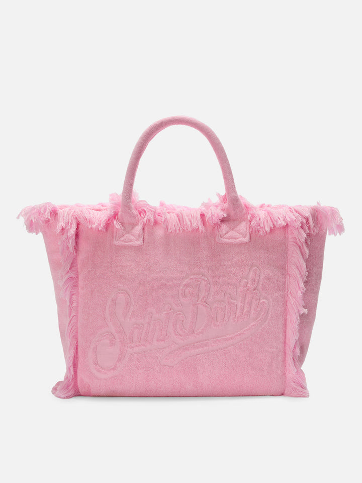Borsa Vanity regular in tessuto effetto spugna rosa tinta unita