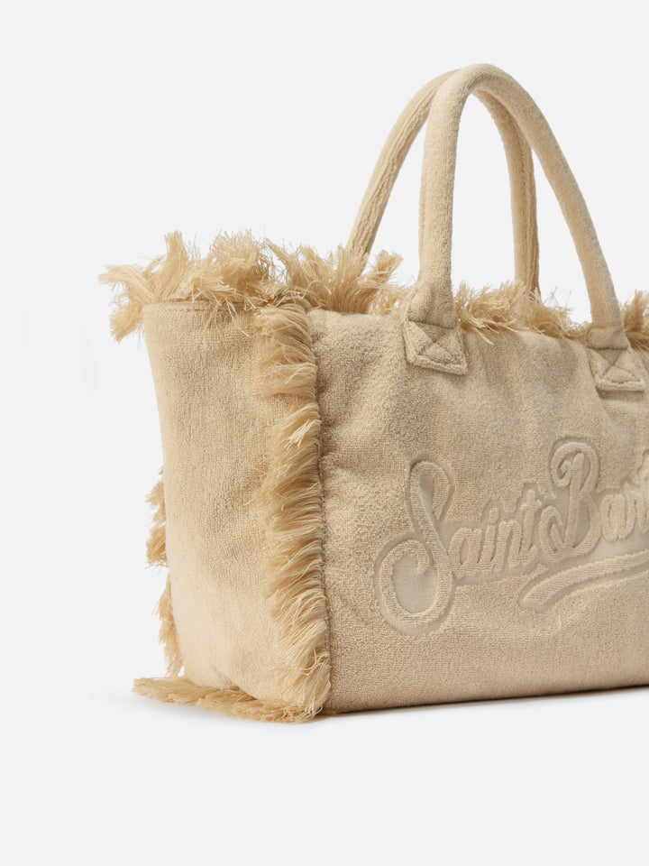 Borsa Vanity regular in tessuto effetto spugna beige tinta unita