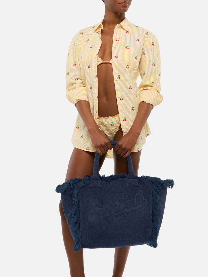 Marineblaue Einkaufstasche Vanity Terry mit geprägtem Logo