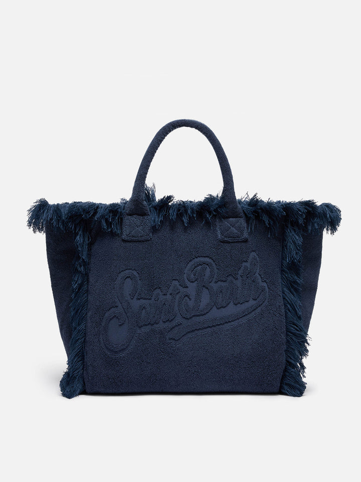 Marineblaue Einkaufstasche Vanity Terry mit geprägtem Logo