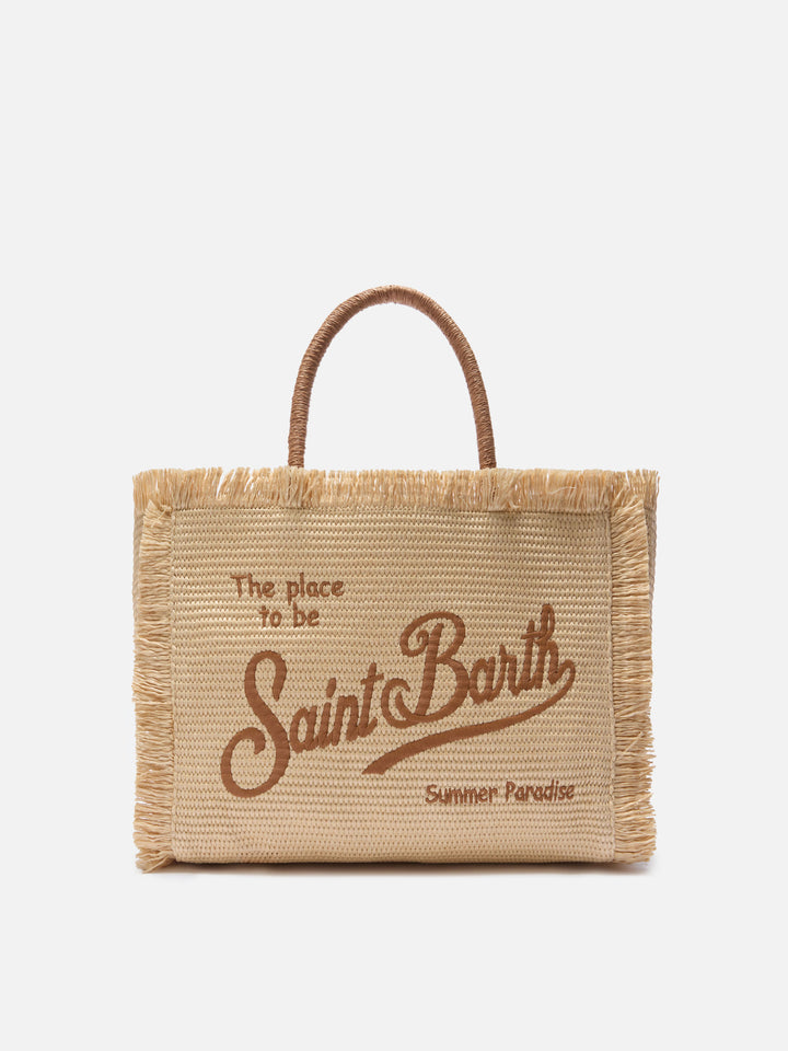 Borsa Vanity regular effetto paglia con logo ricamato