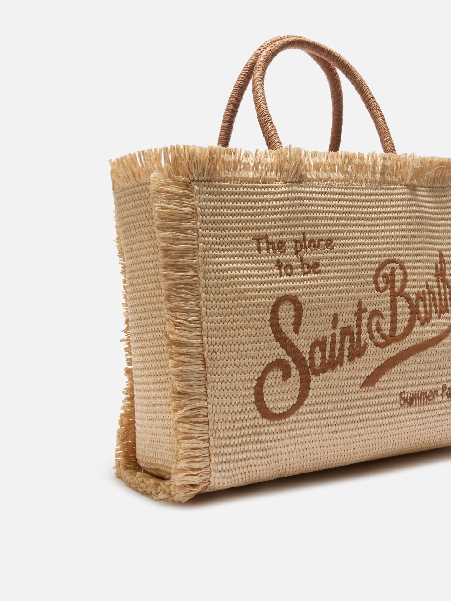 Borsa Vanity regular effetto paglia con logo ricamato