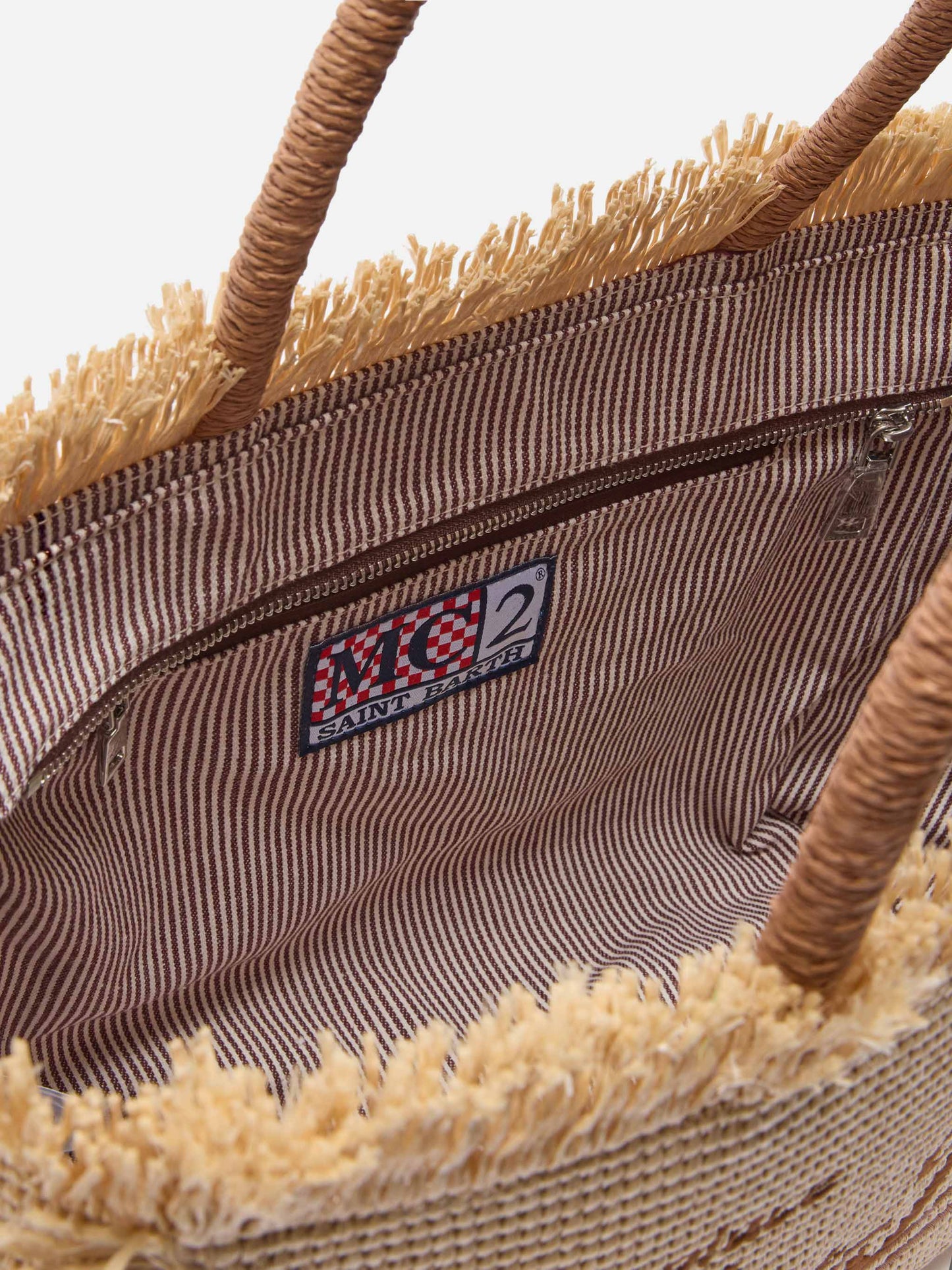Borsa Vanity regular effetto paglia con logo ricamato