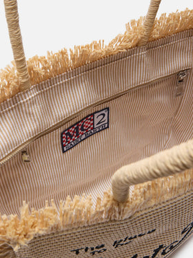 Regular Vanity straw effect bag with contrasting embroidered logo
