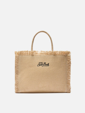 Regular Vanity straw effect bag with contrasting embroidered logo