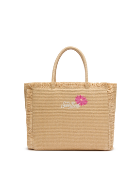 Beige straw effect Vanity tote bag with applied flowers - MC2 Saint Barth