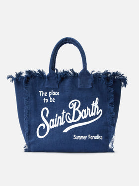 Blue solid color linen Vanity regular bag