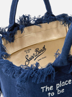 Blue solid color linen Vanity regular bag