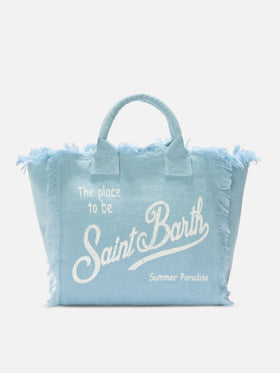 Light blue solid color linen Vanity regular bag