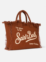 Borsa tote in lino Vanity marrone con logo Saint Barth