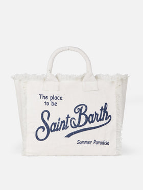 Vanity off-white linen shoulder bag