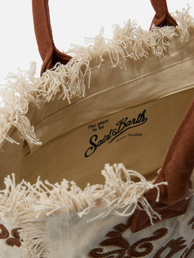 Borsa Vanity regular in canvas con ricamo lily tufting marrone
