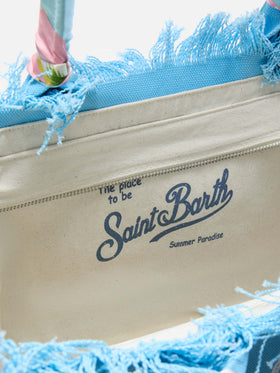 Borsa Vanity canvas stampa St Barth azzurro