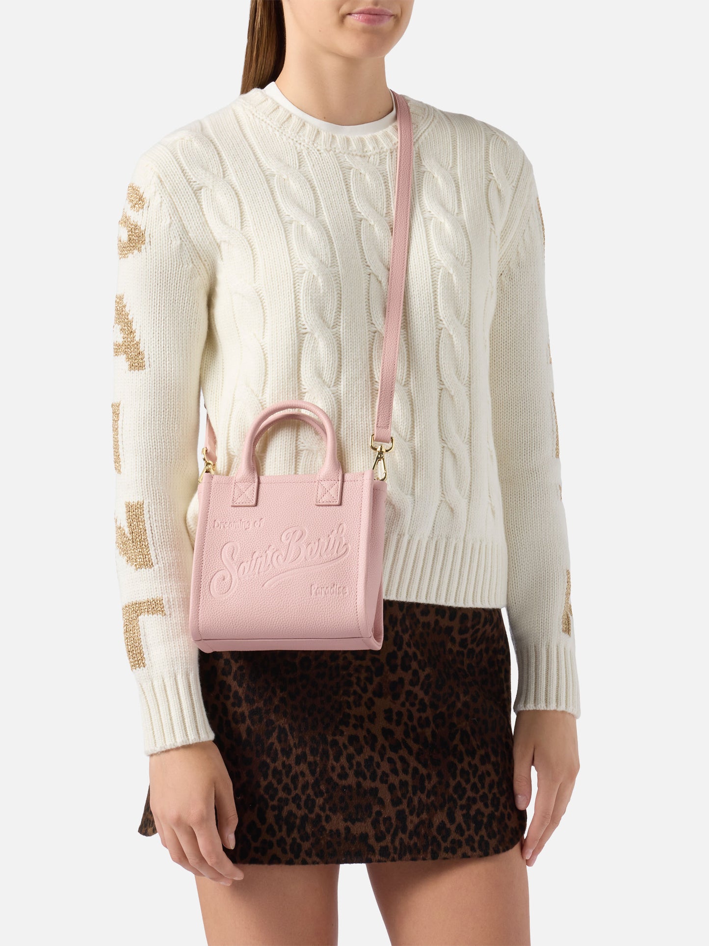 Borsa Vanity mini in pelle martellata rosa
