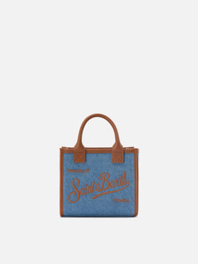 Vanity mini denim and pebbled leather bag