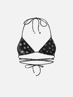 Veronika bandana print triangle bikini top with charms