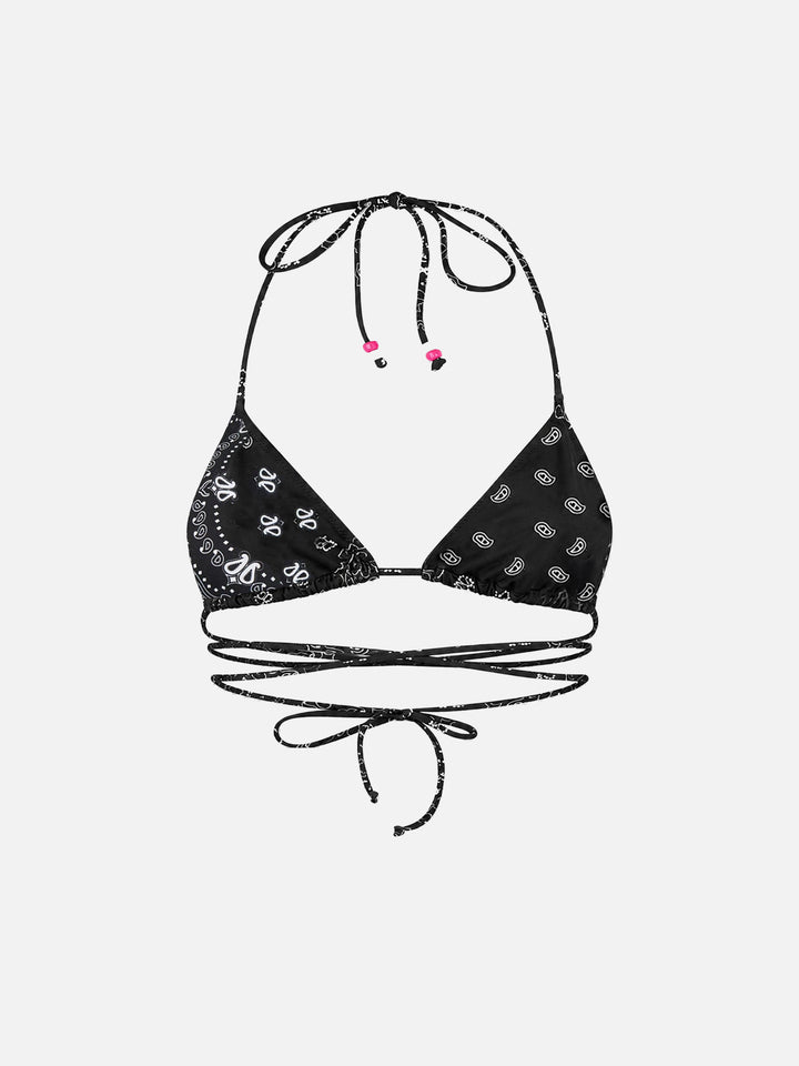 Top bikini Veronika triangolo con fantasia bandana e charms