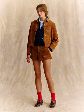 Jacke aus Veyra-Wildleder in Camel mit Logostickerei 