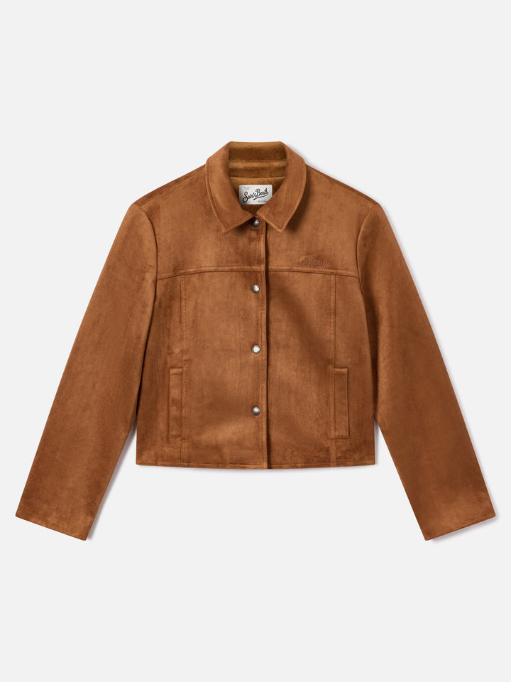 Jacke aus Veyra-Wildleder in Camel mit Logostickerei 