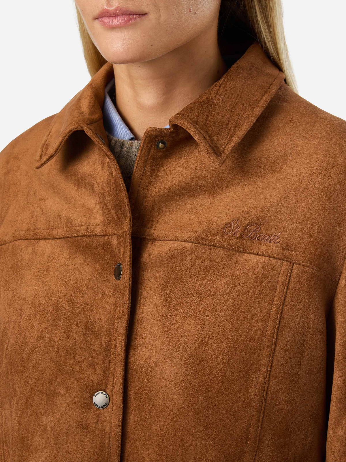 Camel Veyra suede jacket with logo embroidery