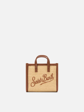 Vivian micro raffia effect bag with brown embroidered logo