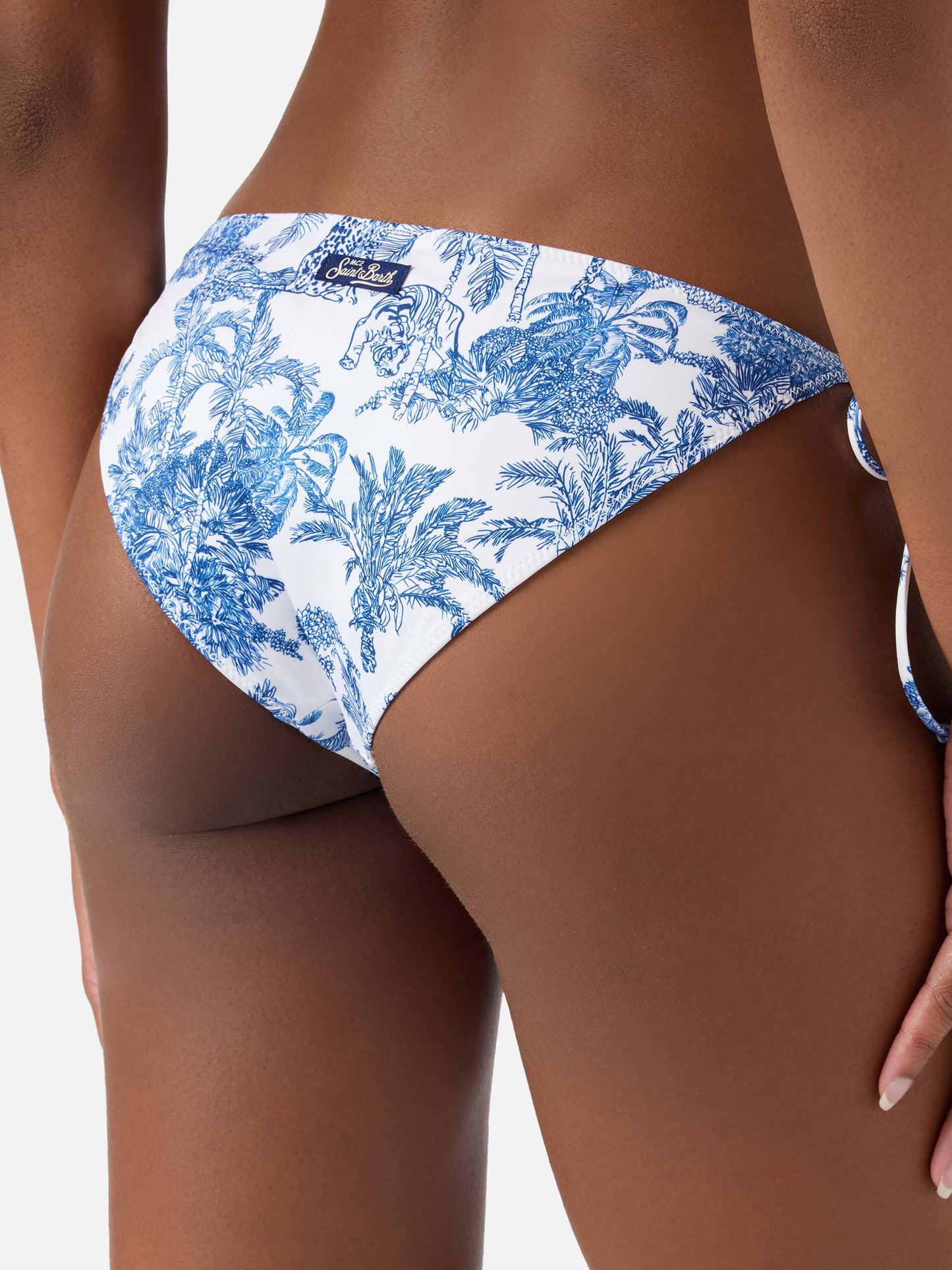 Braguita de bikini clásica Virgo con estampado toile de jouy azul 