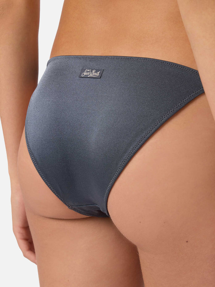 Virgo classic bikini bottoms in dark grey glossy-finish fabric with charm details