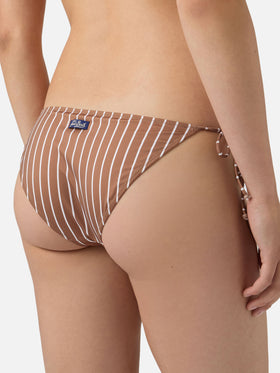 Slip mare Virgo classico in tessuto elasticizzato con stampa a righe marrone