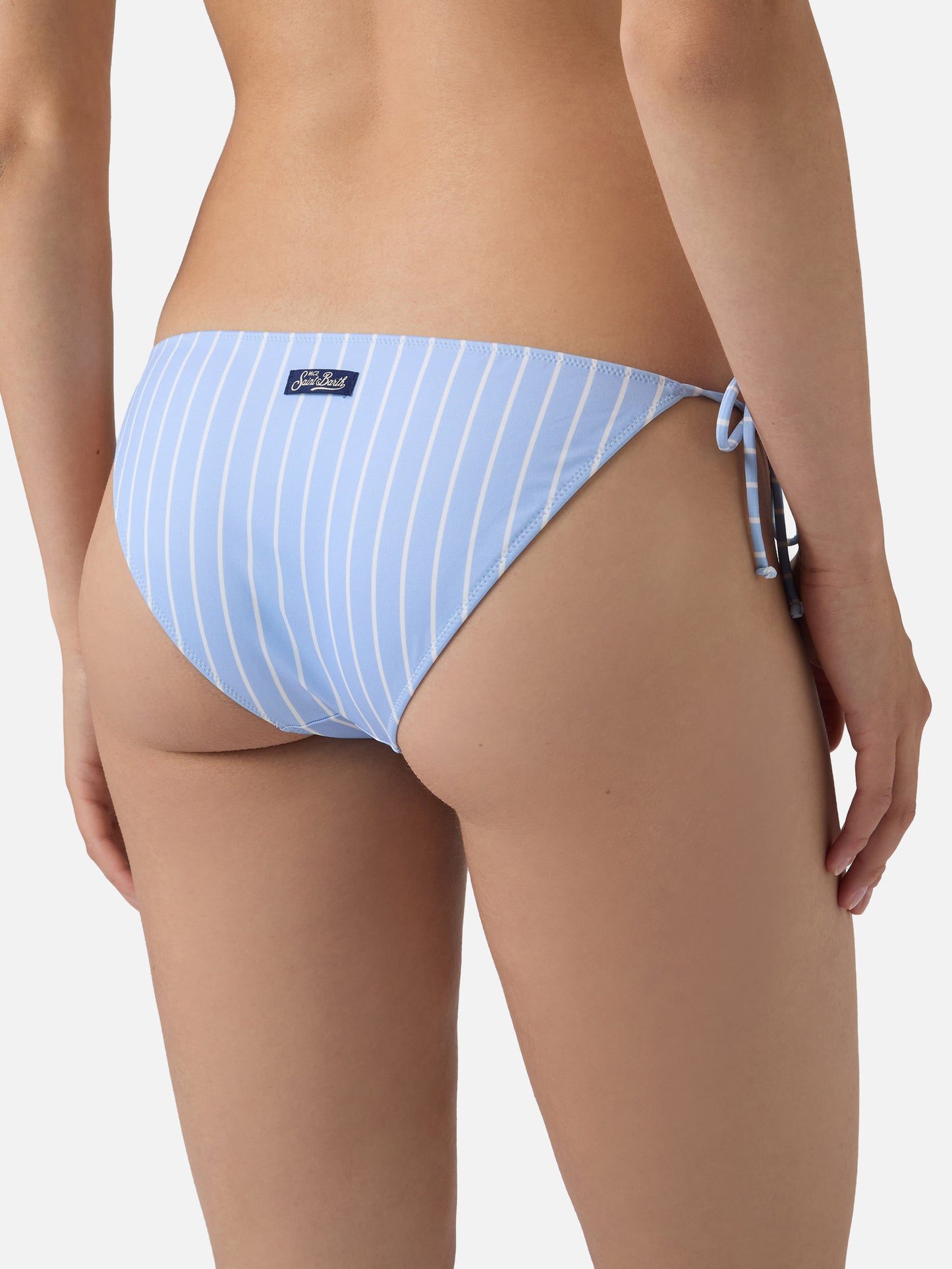 Virgo classic bikini bottoms in stretch fabric with light blue striped print