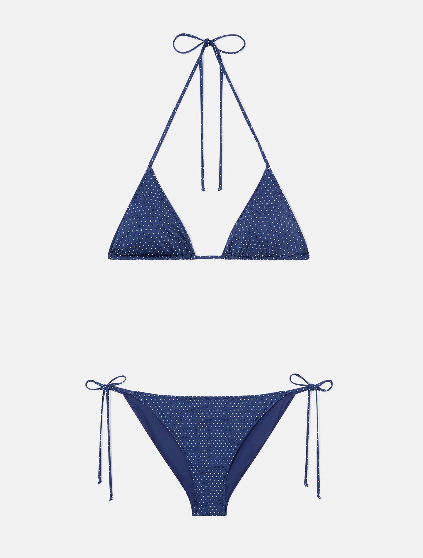 Leah Virgo triangle bikini with micro polka dots print