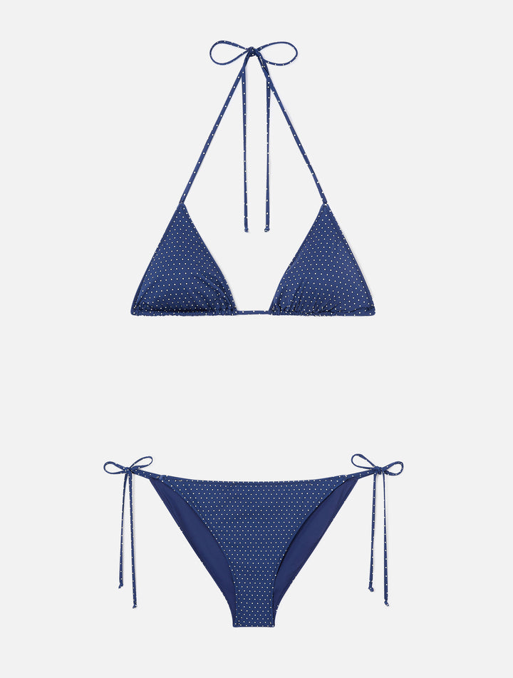 Leah Virgo triangle bikini with micro polka dots print