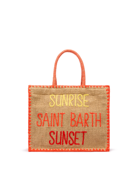 Beige Vivian Midi Jute handbag with trim and embroidery - MC2 Saint Barth