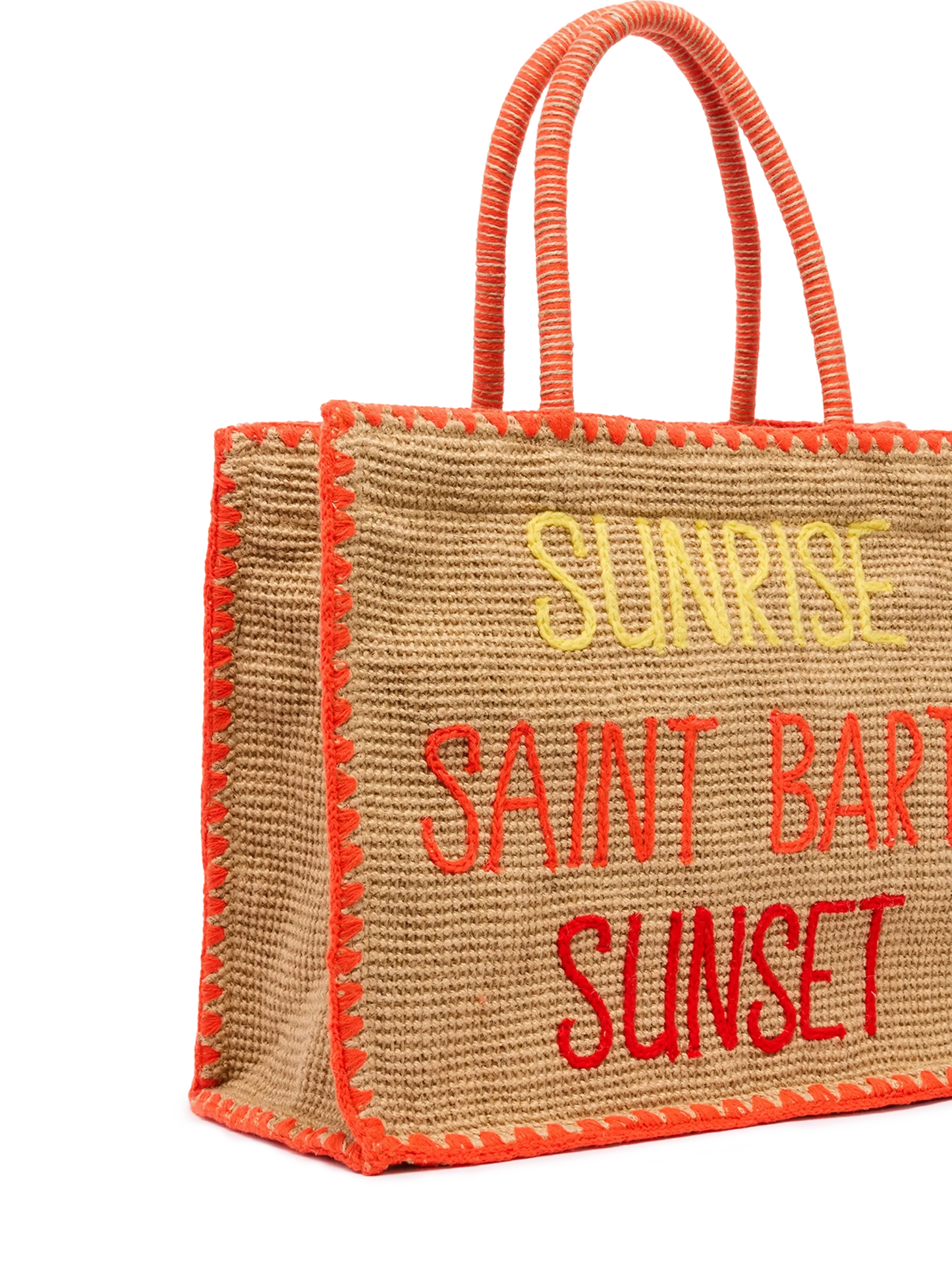 Beige Vivian Midi Jute handbag with trim and embroidery - MC2 Saint Barth