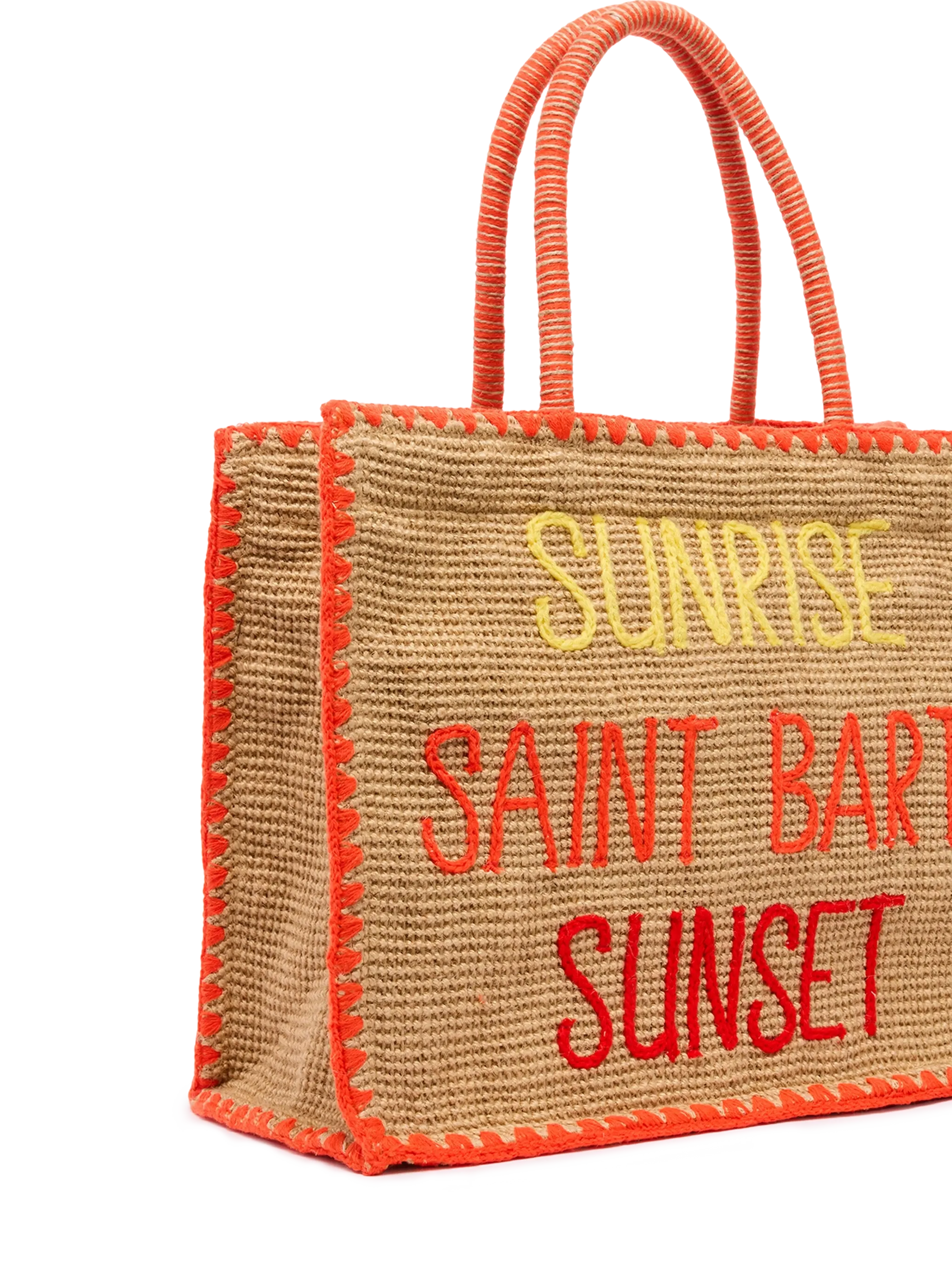 Beige Vivian Midi Jute handbag with trim and embroidery - MC2 Saint Barth