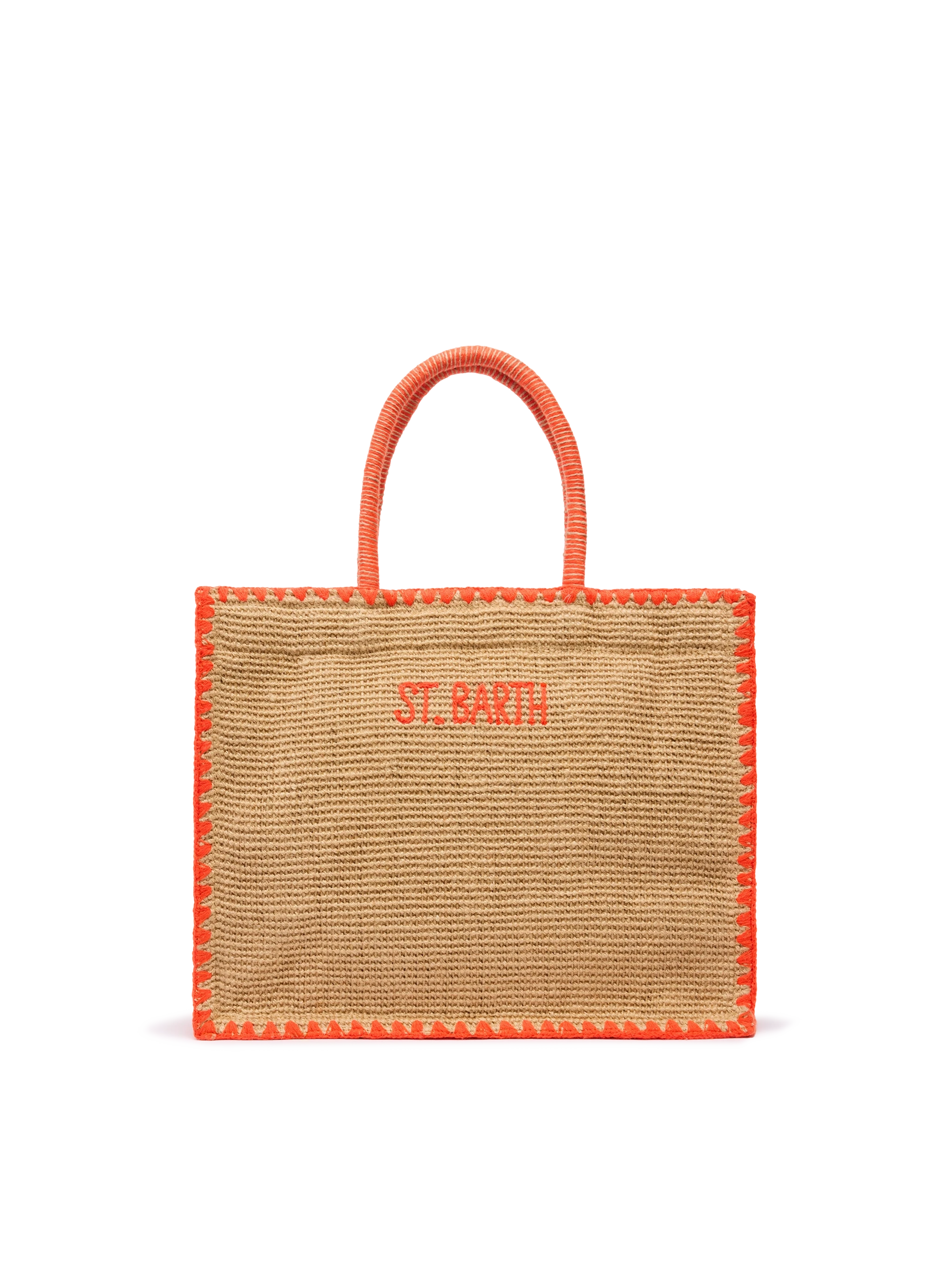 Beige Vivian Midi Jute handbag with trim and embroidery - MC2 Saint Barth