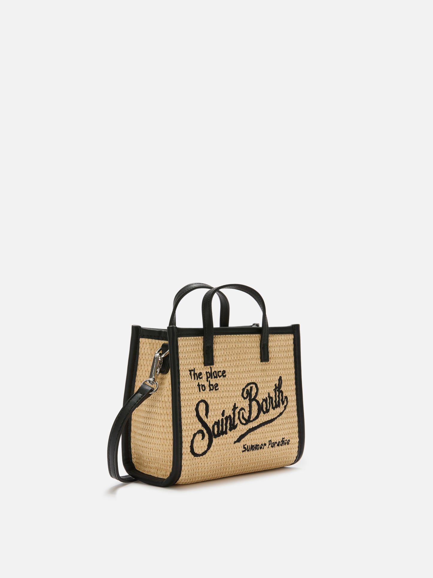 Vivian mini straw effect bag with black embroidered logo