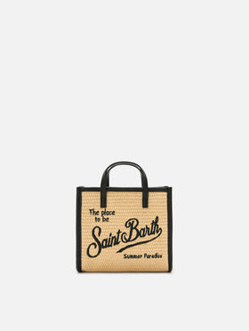 Vivian mini straw effect bag with black embroidered logo