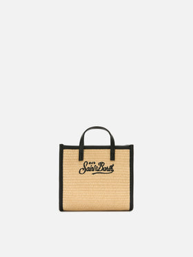 Vivian mini straw effect bag with black embroidered logo