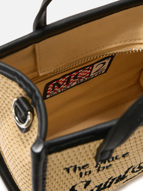 Vivian mini straw effect bag with black embroidered logo
