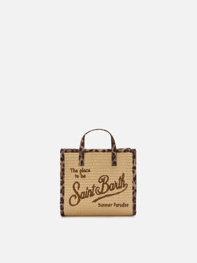 Vivian mini straw effect bag with leopard trims