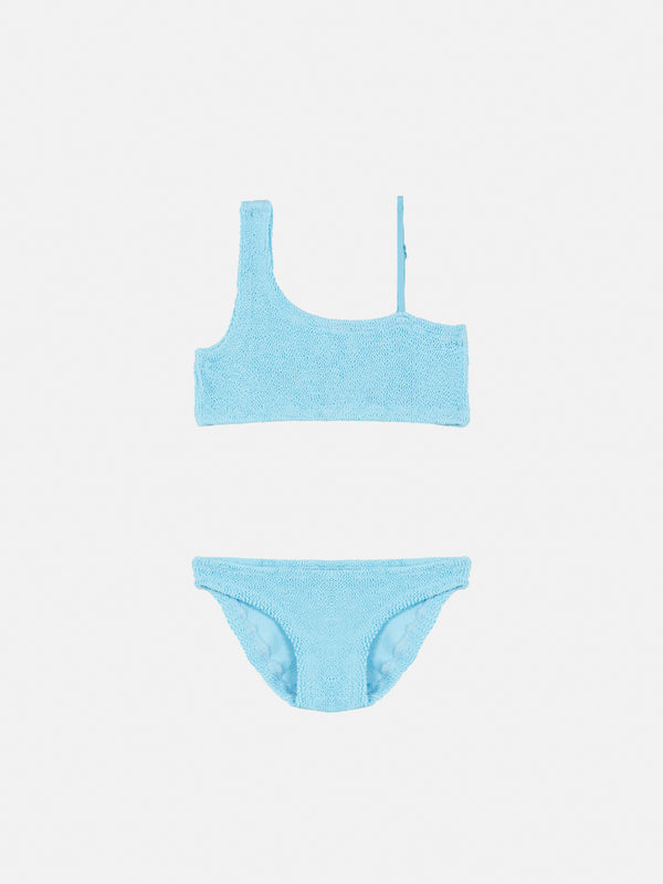 Vivy light blue one-shoulder crinkle bikini