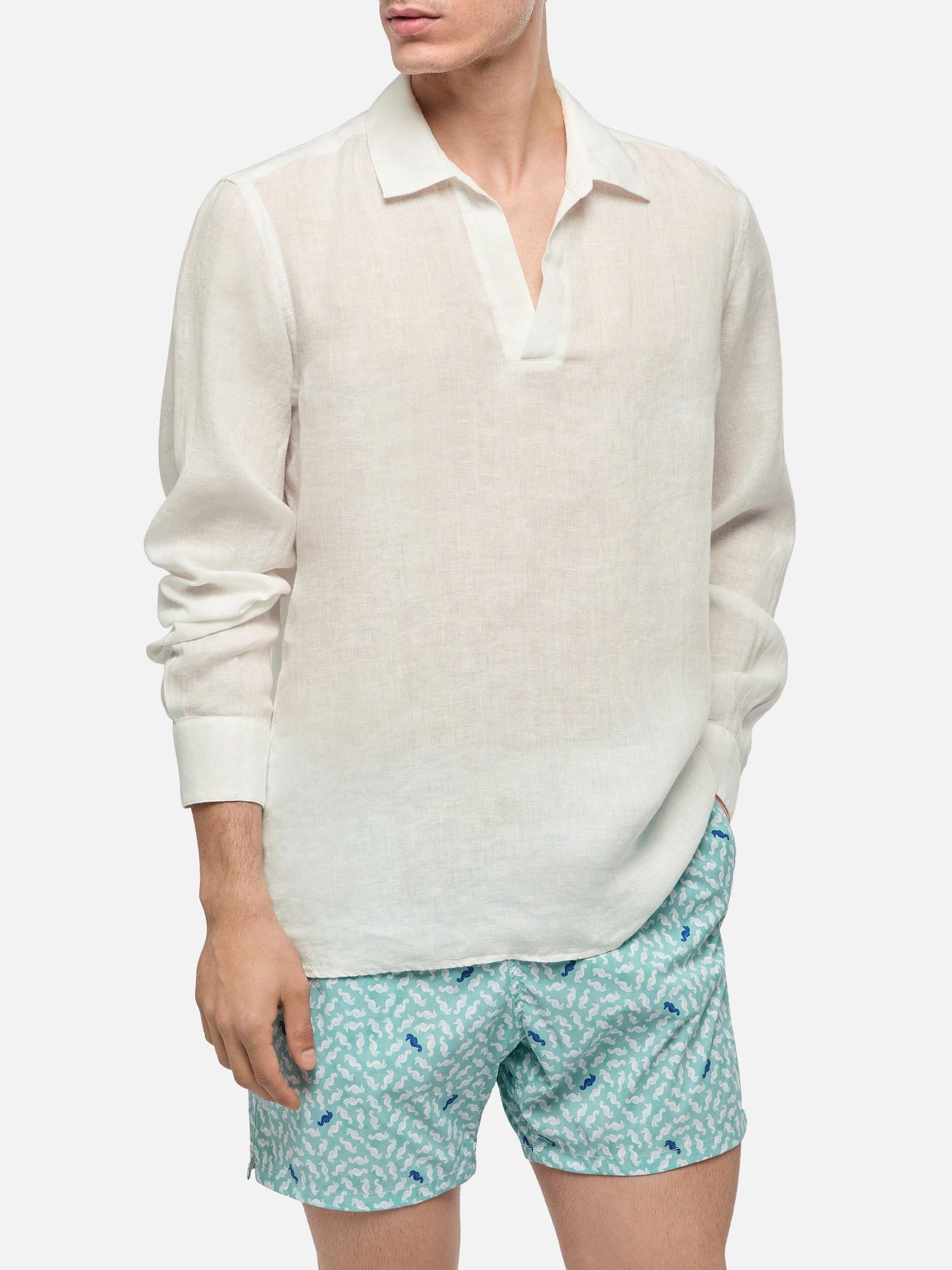 Weißes Leinen-Poloshirt Ventotene