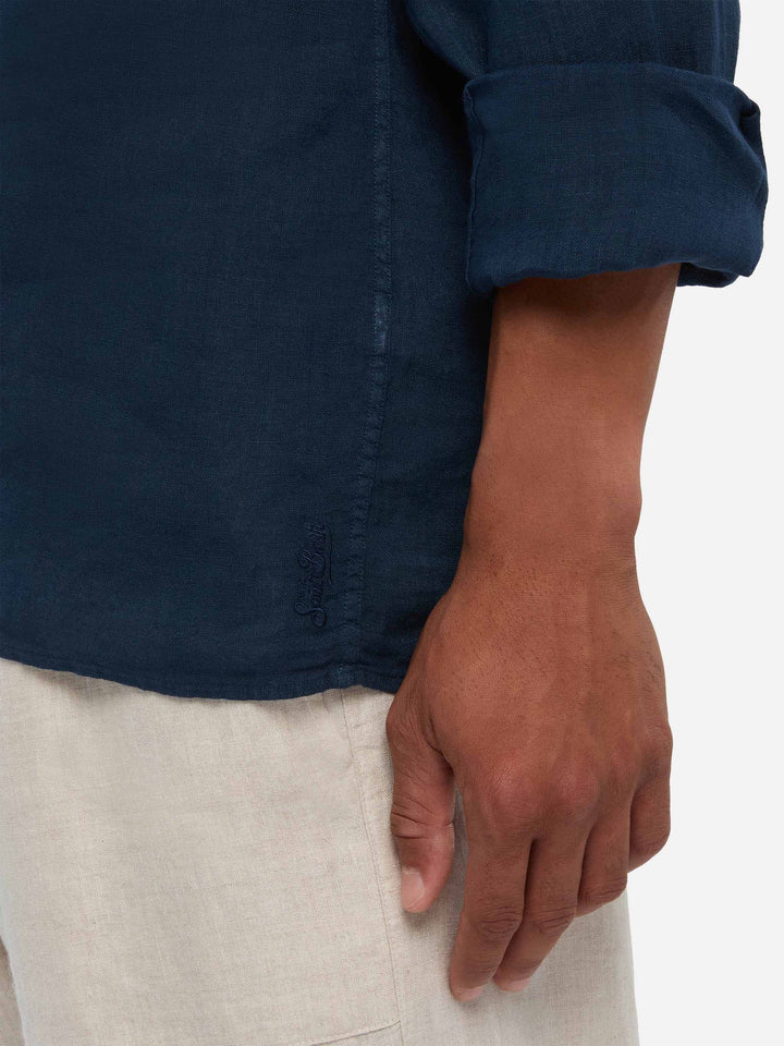 Navy blue linen polo shirt Ventotene