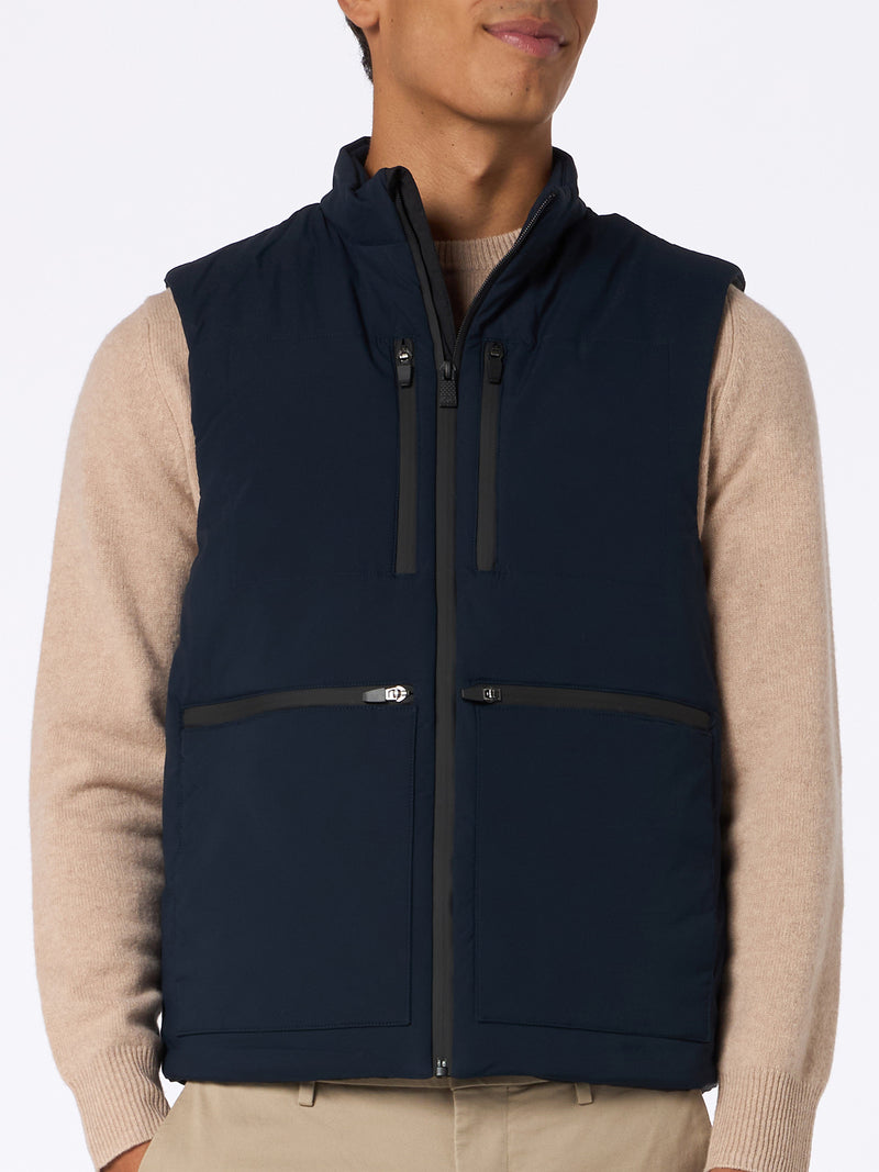 Gilet imbottito in tessuto elasticizzato blu navy da uomo Vonn